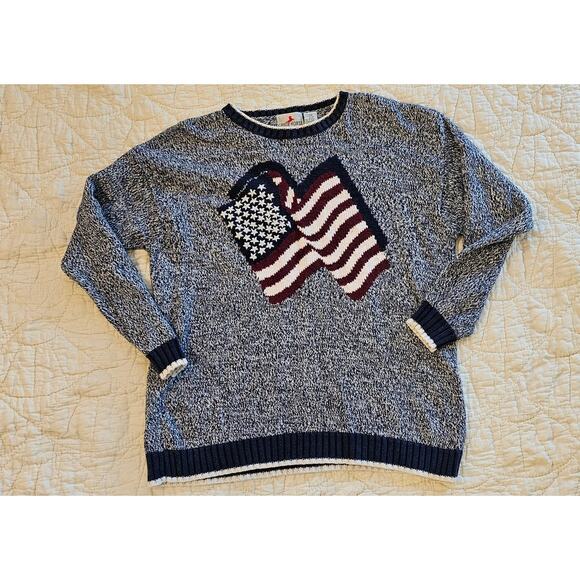 Vintage Crazy Horse American USA Flag Pullover Women Sweater Large Patriotic - Picture 2 of 4